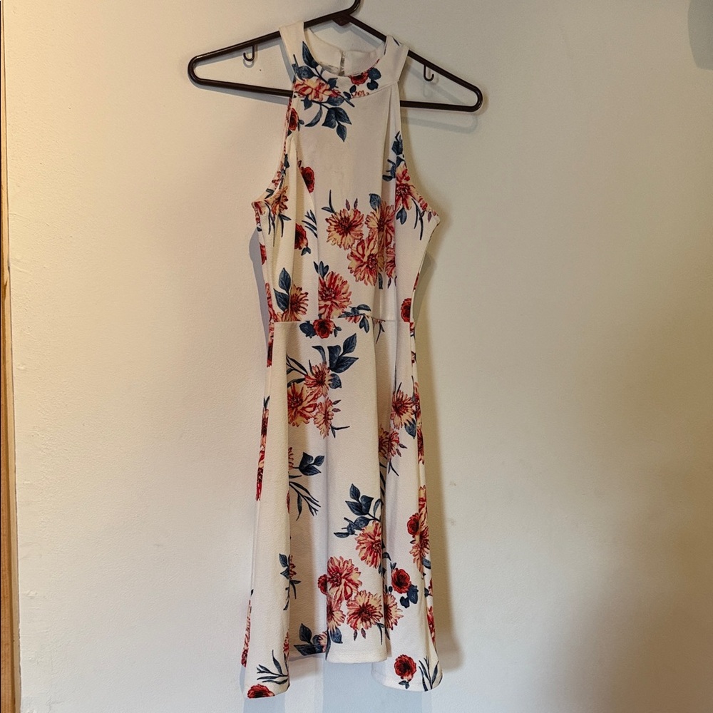 Floral Sleeveless Dress - White and Red